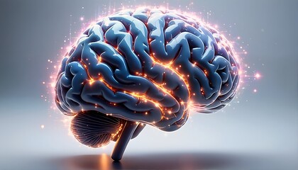 an artistic representation of a brain with glowing sparks.