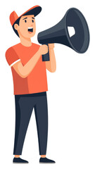 Fototapeta premium A person in casual clothing is speaking into a megaphone