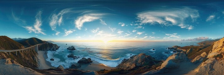 Stunning Panorama of Bixby Creek Bridge Overlooking the Dramatic Pacific Ocean Coastline in Monterey, CA