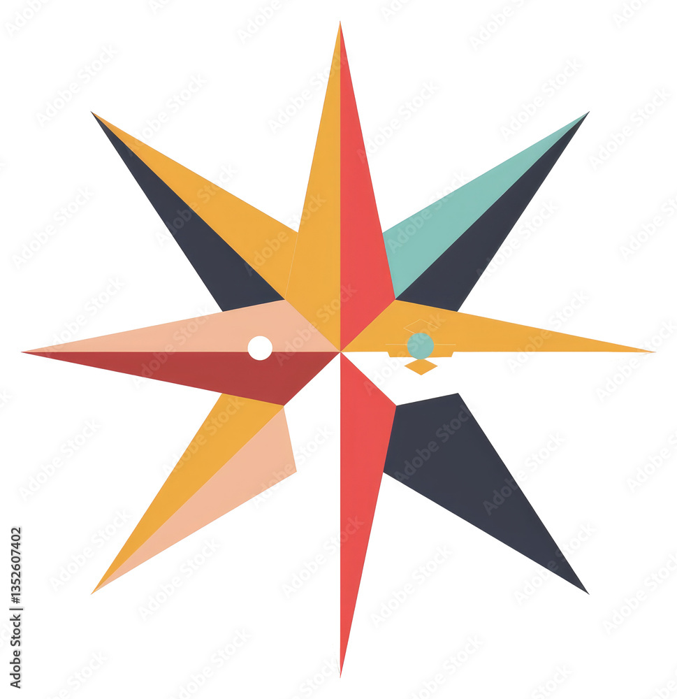 Poster an abstract eight pointed star shape with various colors