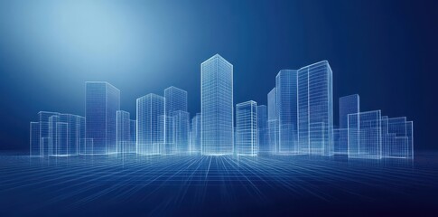 Futuristic Blueprint Illustration Depicting a Modern Architectural Urban Landscape