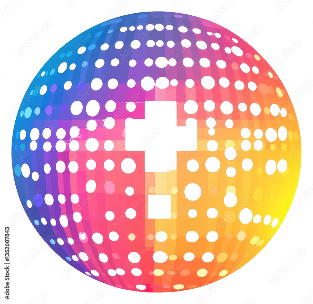 Poster a colorful sphere with a cross composed of white blocks