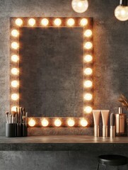 Vintage Marquee Frame with Shiny Glow for Blank Billboard on Concrete Wall