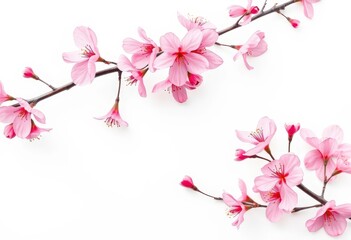 Delicate pink cherry blossoms, minimalist watercolor, white background , white, illustration