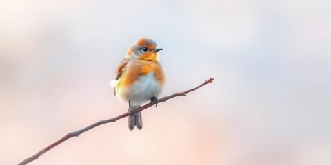 Delicate watercolor bird on a branch, soft hues, peaceful scene, calm, creature