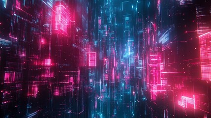 Obraz premium Futuristic Cityscape Neon Glow: A Cyberpunk Vision of Technological Advancement