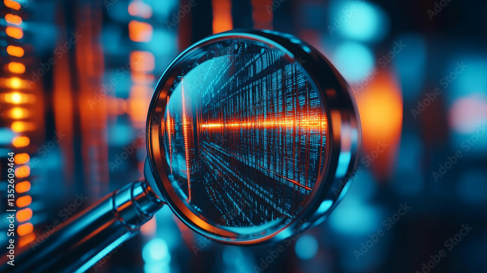 Poster flat loupe icon. seo. search engine optimization. data finding. content analyzing.