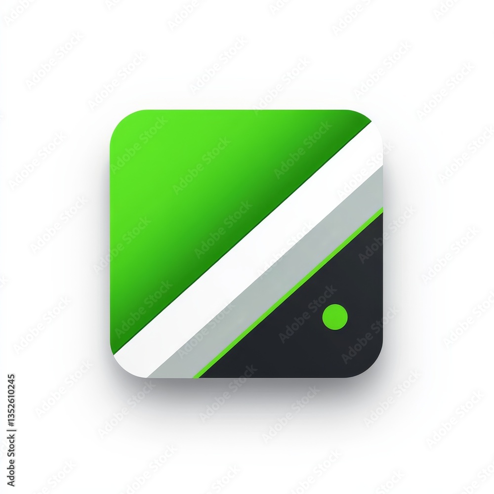 Poster abstract green and black app icon with diagonal stripes and circular element, minimalist design.