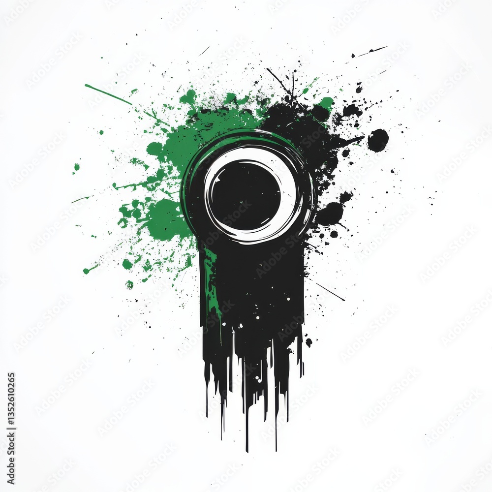 Leinwandbilder abstract inkblot: a fusion of green and black splatters creating a dynamic composition
