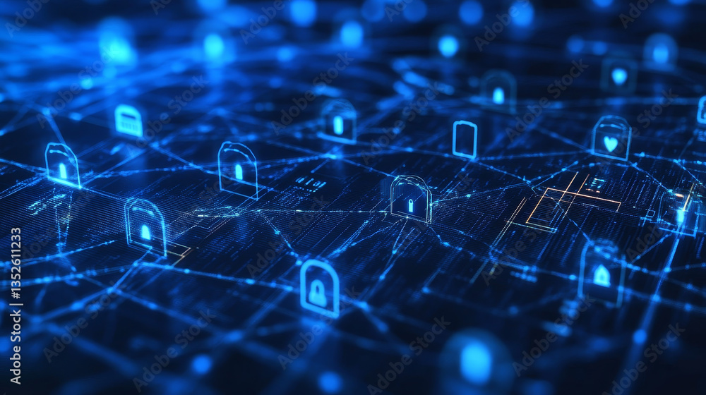 Poster abstract concepts of cybersecurity technology and digital data protection. protect internet network 