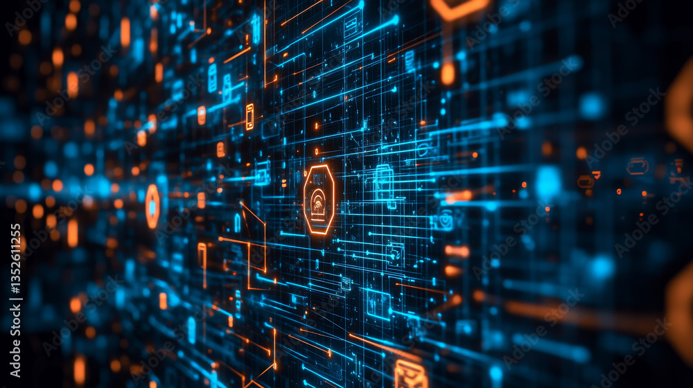 Poster abstract concepts of cybersecurity technology and digital data protection. protect internet network 
