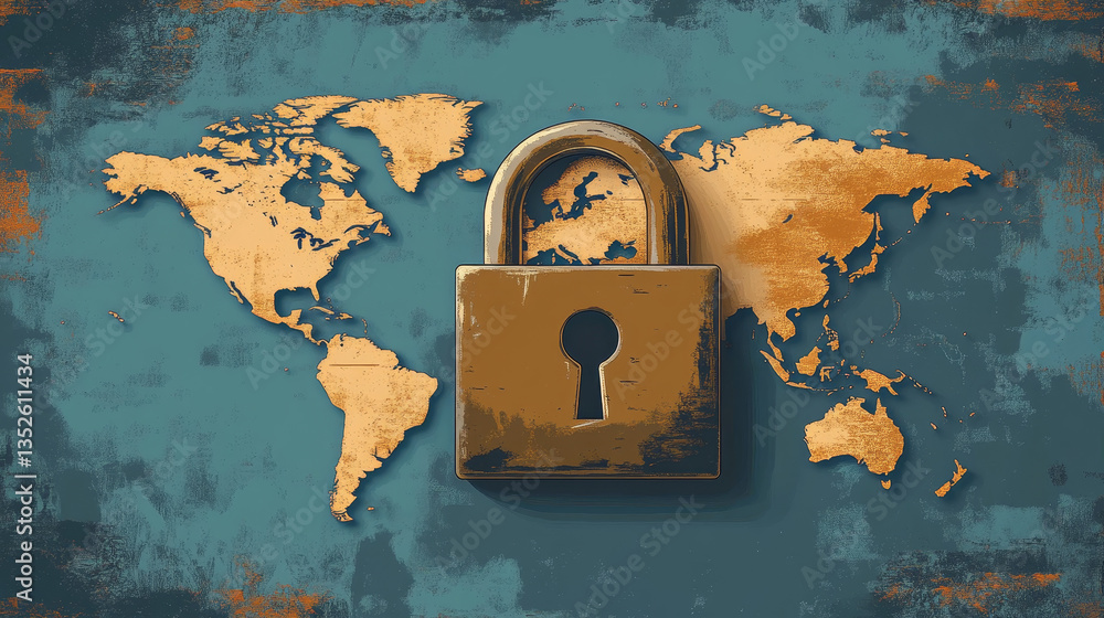 Poster data protection concepts in cybersecurity and privacy technologies. there is a large padlock that st
