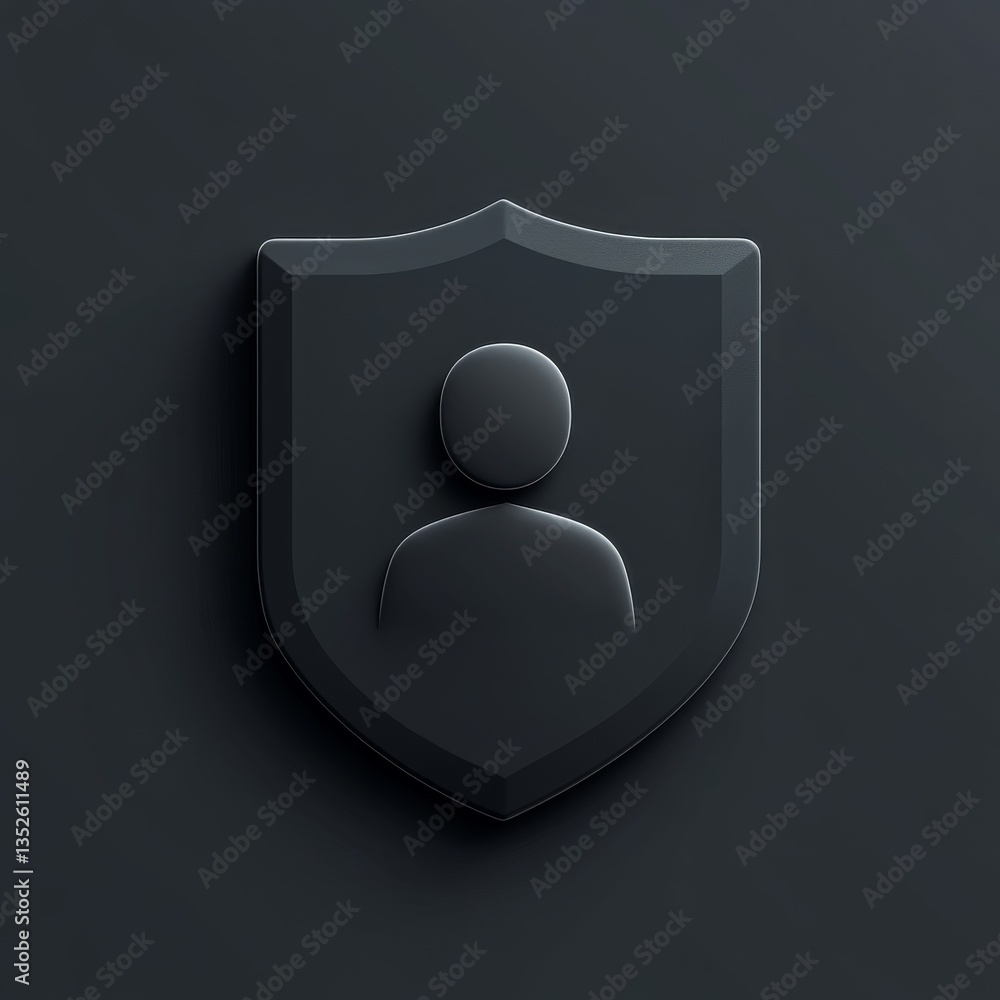 Aufkleber data protection: dark grey user icon protected by shield, illustrating privacy and security measures
