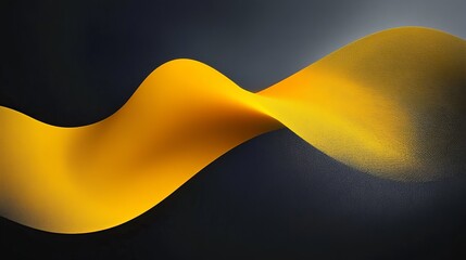 Minimalist abstract photography featuring yellow and black wave shapes, volumetric lighting, high contrast, shadows, light rays, negative space, and a dark grey background. The artwork is characterize