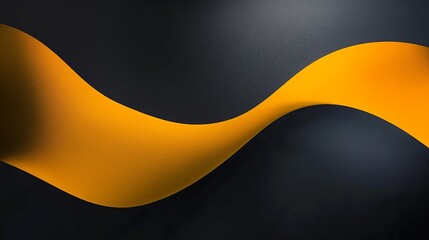 Minimalist abstract photography featuring yellow and black wave shapes, volumetric lighting, high contrast, shadows, light rays, negative space, and a dark grey background. The artwork is characterize