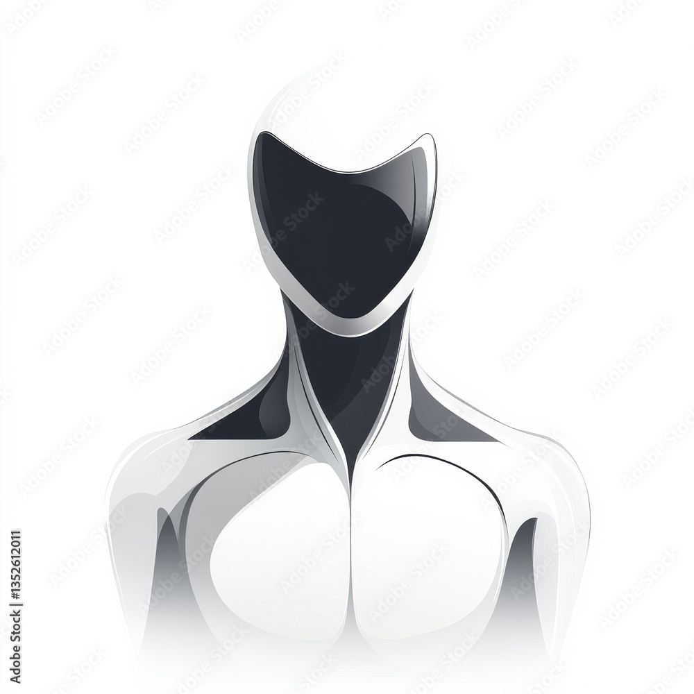 Poster futuristic abstract: white robotic figure with a dark visor displaying sleek and modern design
