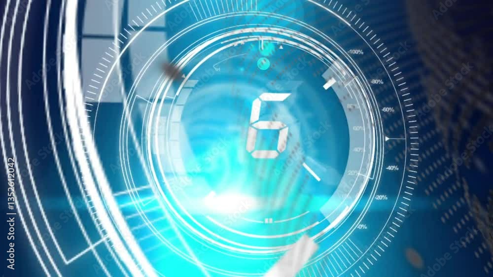 Aufkleber animation of rotating circular elements with glowing numbers on digital interface