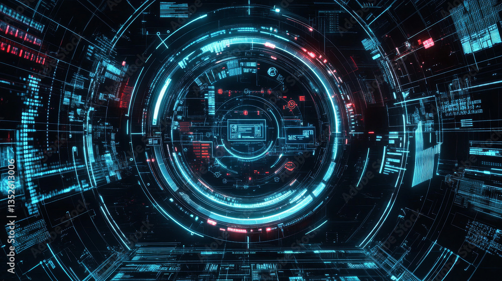 Aufkleber hud and shield icon of cyber security, digital data network protection, future technology network co