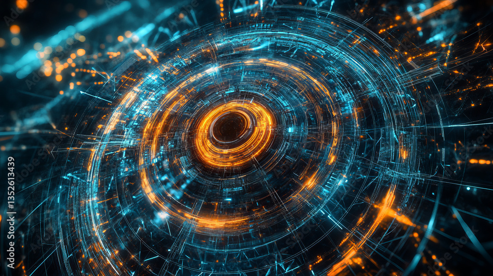 Poster hud and shield icon of cyber security, digital data network protection, future technology network co