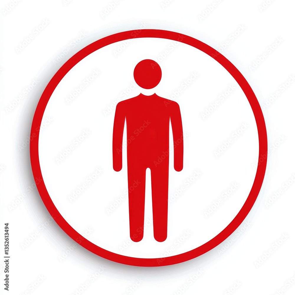 Poster Red Man Icon Symbol in a Circle, User Interface Element for Navigation or Signage, Clean and Modern Design.