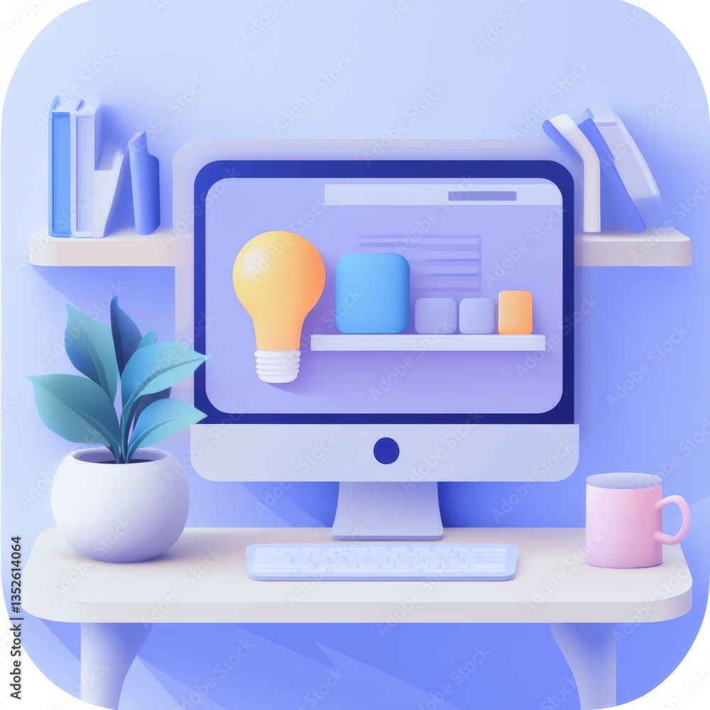Aufkleber stylish home office setup with creative idea visualization and a calm, productive workspace