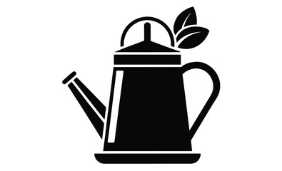 Garden watering can icon silhouette, Watering can silhouette with handle and spout