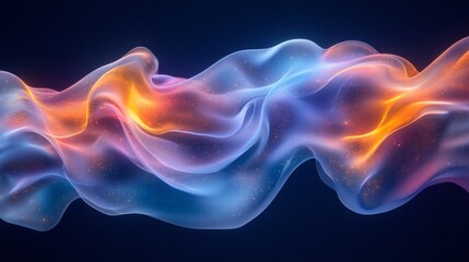Abstract flowing fabric with orange and blue highlights on dark background