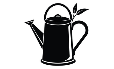 Garden watering can icon silhouette, Watering can silhouette with handle and spout