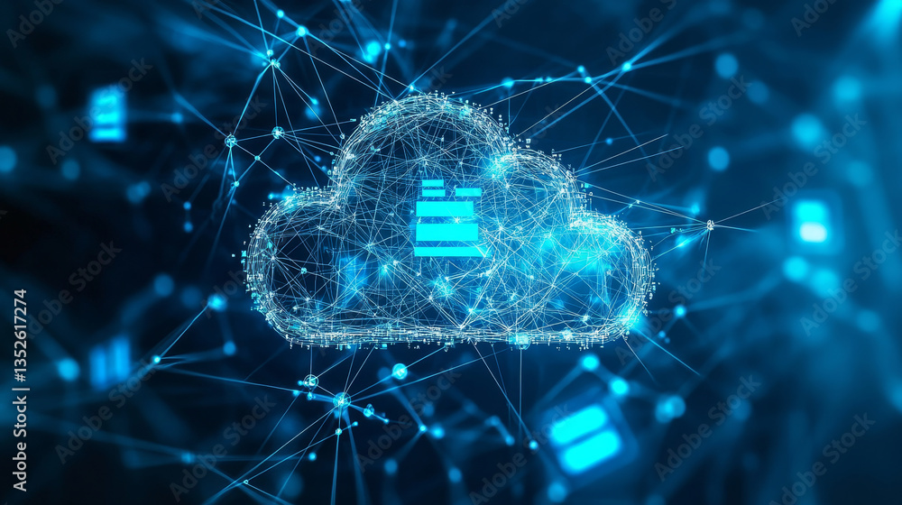 Poster cloud and edge computing technology concepts with cybersecurity data protection. icon and abstract c