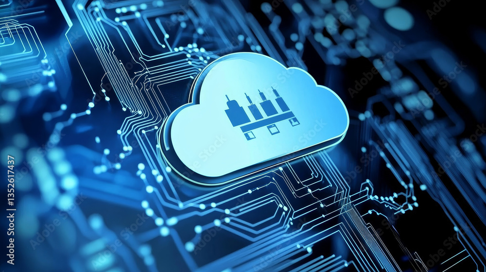 Poster cloud and edge computing technology concepts with cybersecurity data protection. icon and abstract c