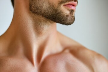 Obraz premium Close-Up of Fit Male Torso: Hair Removal Treatment for a Smooth, Attractive Chest and Armpits