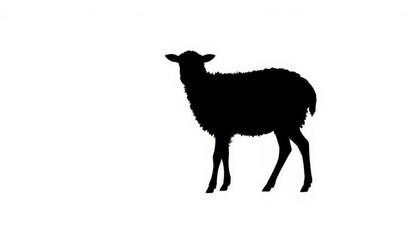A stark black silhouette of a sheep against a white background, element, monochrome