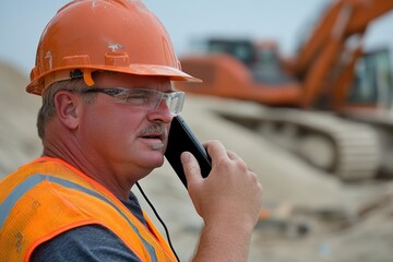 Construction Professional Engaged in Phone Conversation at Job Site