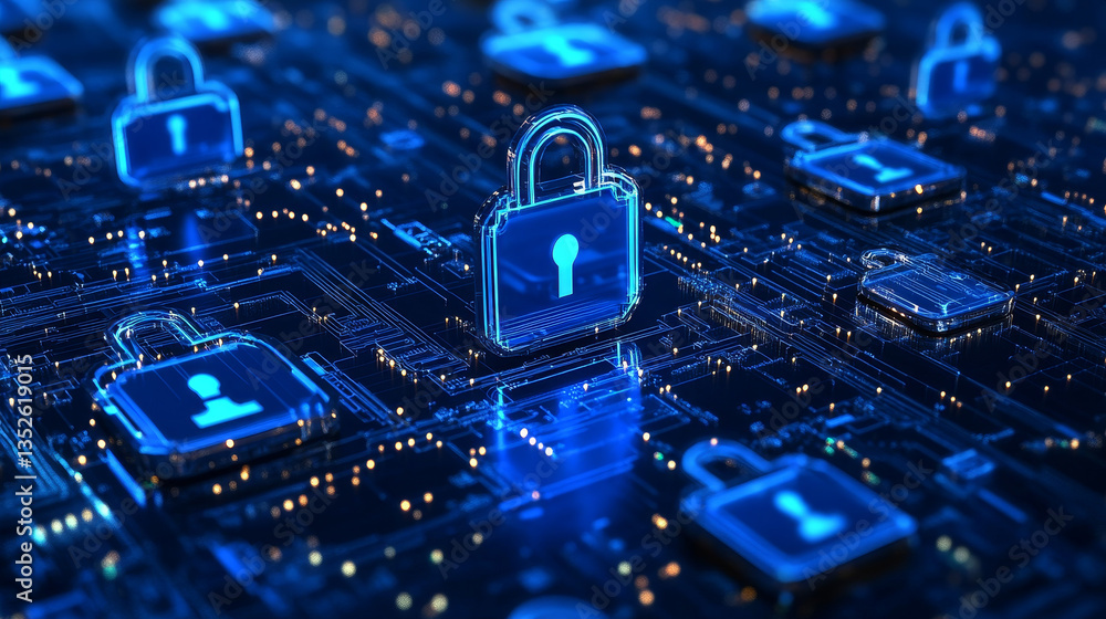 Poster abstract concepts of cybersecurity technology and digital data protection. protect internet network 