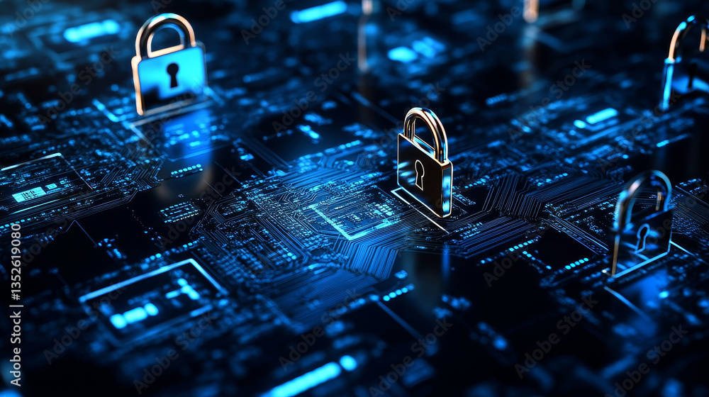 Poster abstract concepts of cybersecurity technology and digital data protection. protect internet network 