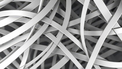 Interweaving grey and white lines form abstract technological pattern, electronics,  minimal