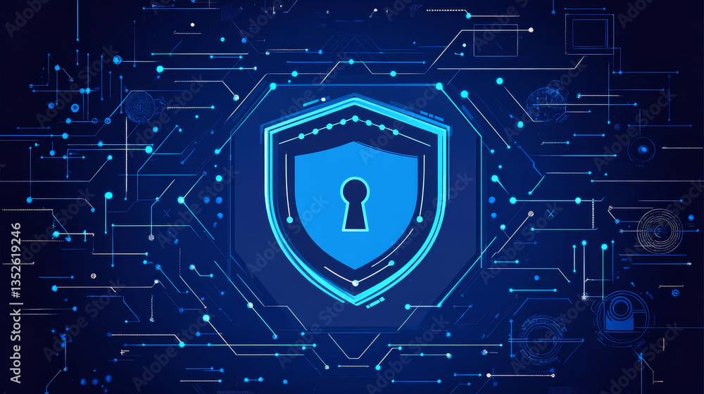 Poster abstract concepts of cybersecurity technology and digital data protection. protect internet network 