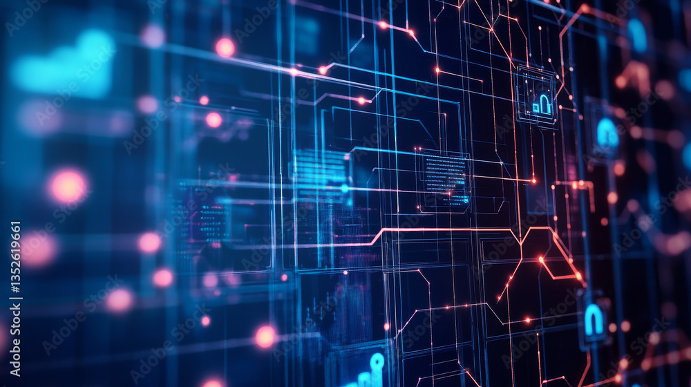 Poster abstract concepts of cybersecurity technology and digital data protection. protect internet network 
