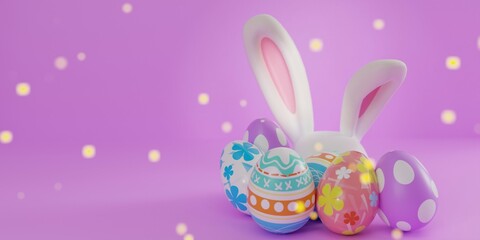 Easter background with Easter eggs. 3D illustration