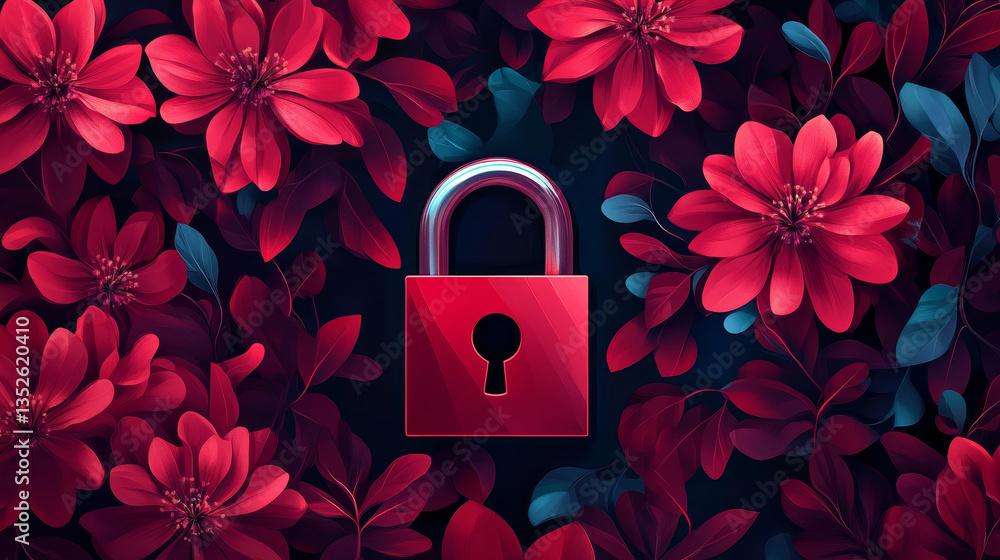 Poster lock icon cyber security, digital data network protection, future technology network background conc