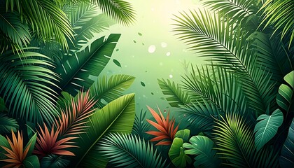 Fototapeta premium Tropical Leaves and Plants on a Green Background.