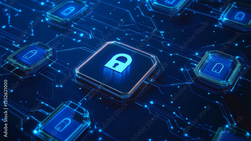 Poster abstract concepts of cybersecurity technology and digital data protection. protect internet connecti