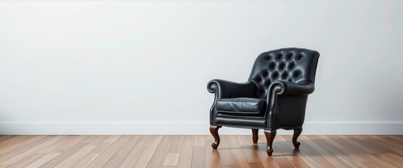 Luxurious black leather armchair, classic design, room, object