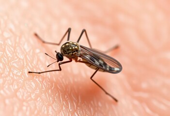 Close-up of Aedes aegypti mosquito on human skin, parasite, public health