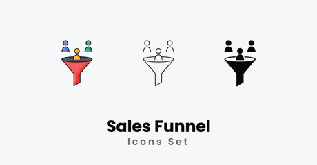 Sales Funnel Icons thin line and glyph vector icon stock illustration
