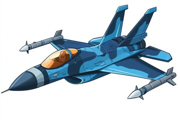 Joyful Jet Fighter: Cartoon Style Military Aircraft with Happy Expression and Armed Features in Flight