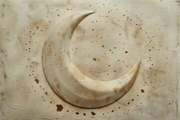 crescent moon formed from tiny gold dots on neutral canvas, minimal luxury