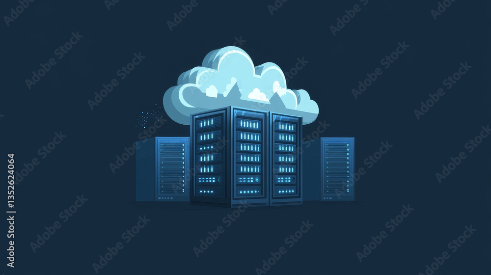 Poster cloud computing technology concept transfer database to cloud. there is a prominent large cloud icon