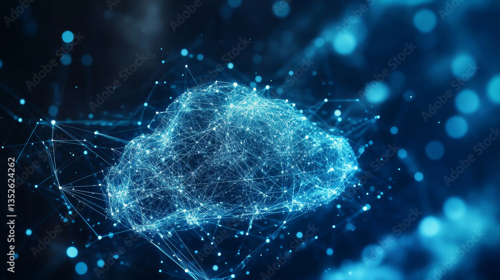 Poster cloud computing. the data transfer and storage concept consists of a white polygonal interconnected 