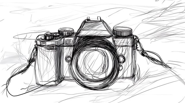 Hand-drawn vintage camera sketch on textured background